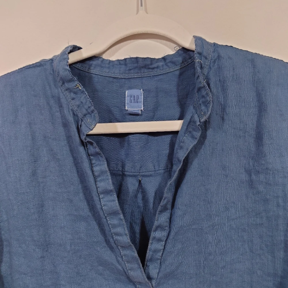 GAP 100% Linen Tunic Shirt Women XL Tall Blue Lightweight Relaxed Coastal - Picture 3 of 8